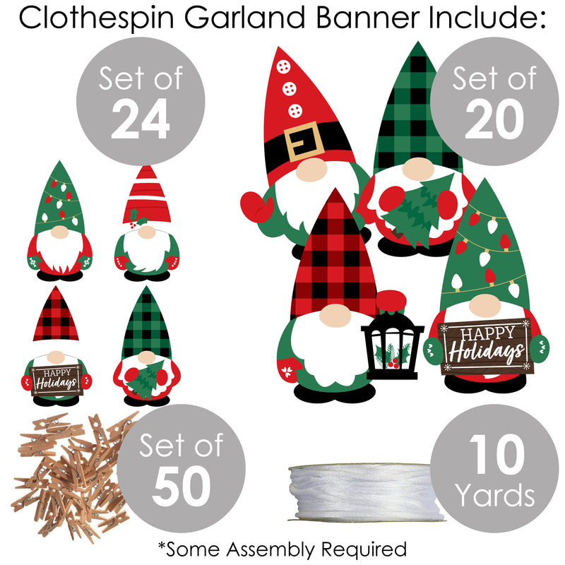 Red and Green Holiday Gnomes - Christmas Party DIY Decorations - Clothespin Garland Banner - 44 Pieces