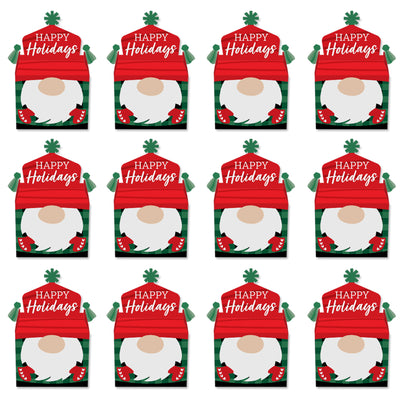 Red and Green Holiday Gnomes - Treat Box Party Favors - Christmas Party Goodie Gable Boxes - Set of 12