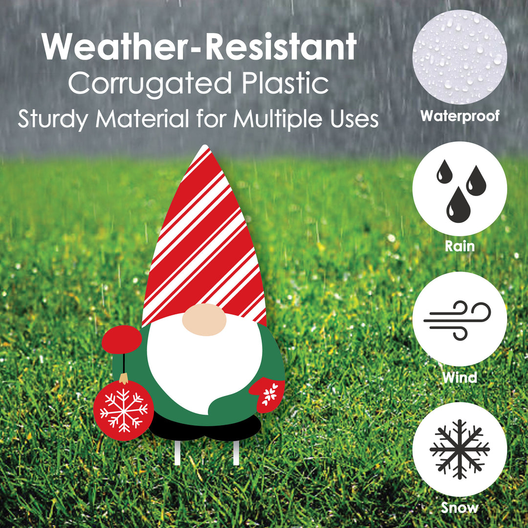 Red and Green Holiday Gnomes - Lawn Decorations - Outdoor Christmas Party Yard Decorations - 10 Piece