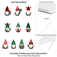Red and Green Holiday Gnomes - Lawn Decorations - Outdoor Christmas Party Yard Decorations - 10 Piece