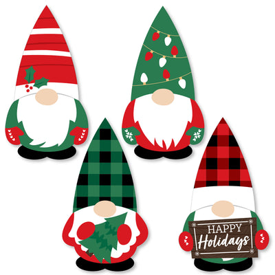Red and Green Holiday Gnomes - DIY Shaped Christmas Party Cut-Outs - 24 Count