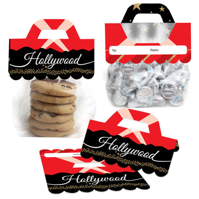 Red Carpet Hollywood - DIY Movie Night Party Clear Goodie Favor Bag Labels - Candy Bags with Toppers - Set of 24