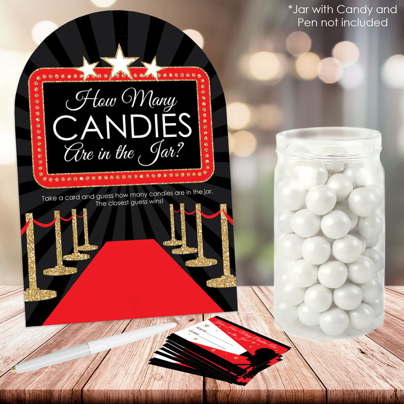 Red Carpet Hollywood - How Many Candies Movie Night Party Game - 1 Stand and 40 Cards - Candy Guessing Game