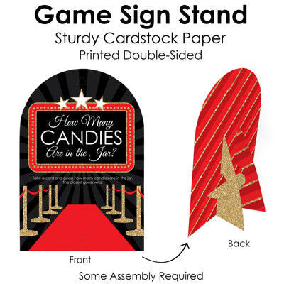 Red Carpet Hollywood - How Many Candies Movie Night Party Game - 1 Stand and 40 Cards - Candy Guessing Game