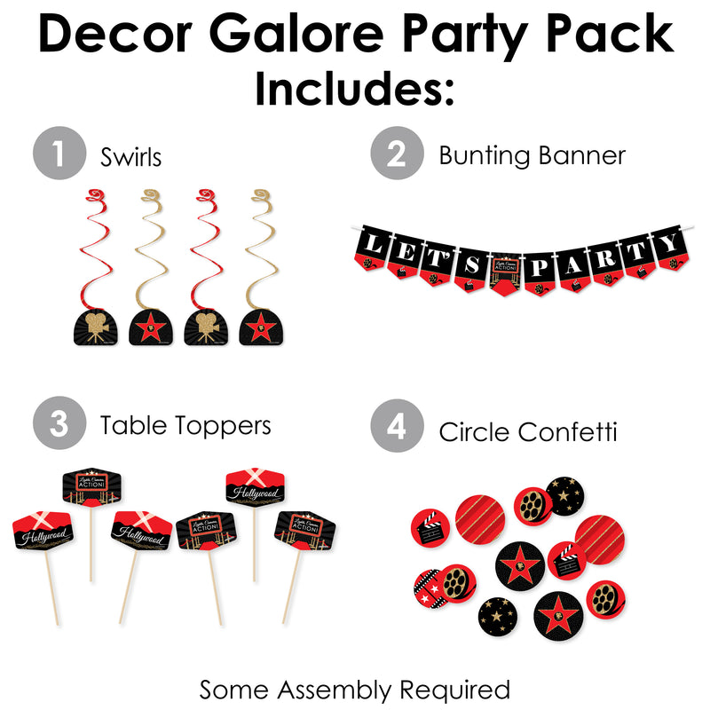 Red Carpet Hollywood - Movie Night Party Supplies Decoration Kit - Decor Galore Party Pack - 51 Pieces