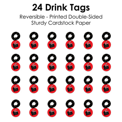 Red Carpet Hollywood - Movie Night Party Paper Beverage Markers for Glasses - Drink Tags - Set of 24