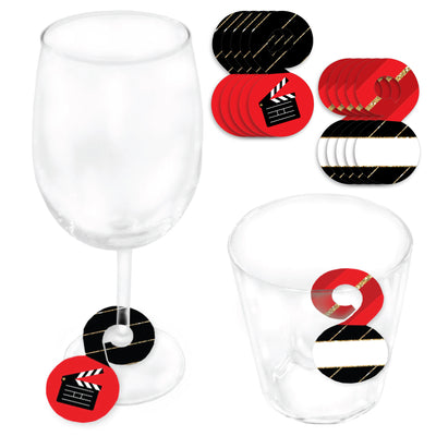 Red Carpet Hollywood - Movie Night Party Paper Beverage Markers for Glasses - Drink Tags - Set of 24
