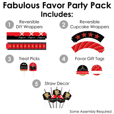 Red Carpet Hollywood - Movie Night Party Favors and Cupcake Kit - Fabulous Favor Party Pack - 100 Pieces