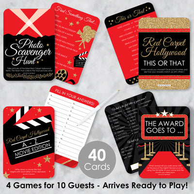Red Carpet Hollywood - 4 Movie Night Party Games - 10 Cards Each - Gamerific Bundle