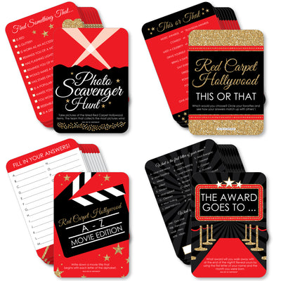 Red Carpet Hollywood - 4 Movie Night Party Games - 10 Cards Each - Gamerific Bundle
