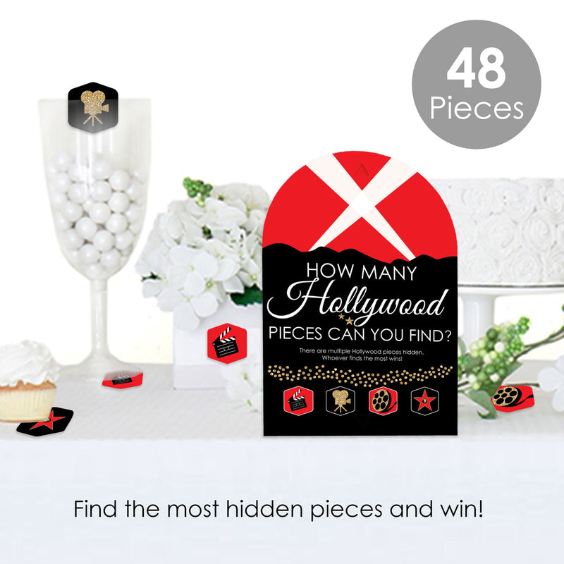 Red Carpet Hollywood - Movie Night Party Scavenger Hunt - 1 Stand and 48 Game Pieces - Hide and Find Game
