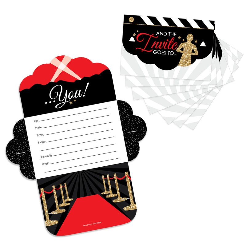 Red Carpet Hollywood - Fill-In Cards - Movie Night Party Fold and Send Invitations - Set of 8
