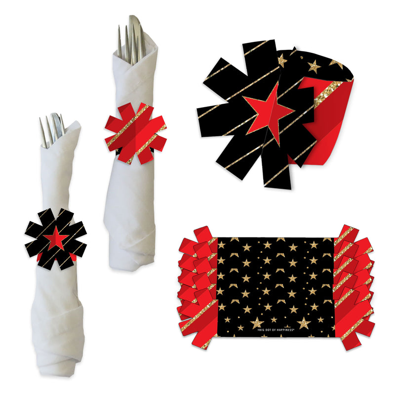 Red Carpet Hollywood - Movie Night Party Paper Napkin Holder - Napkin Rings - Set of 24