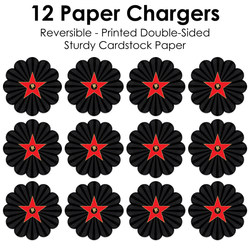Red Carpet Hollywood - Movie Night Party Round Table Decorations - Paper Chargers - Place Setting For 12