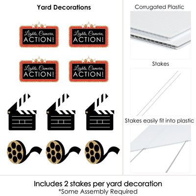 Red Carpet Hollywood - Clapboard and Film Reel Lawn Decorations - Outdoor Movie Night Party Yard Decorations - 10 Piece