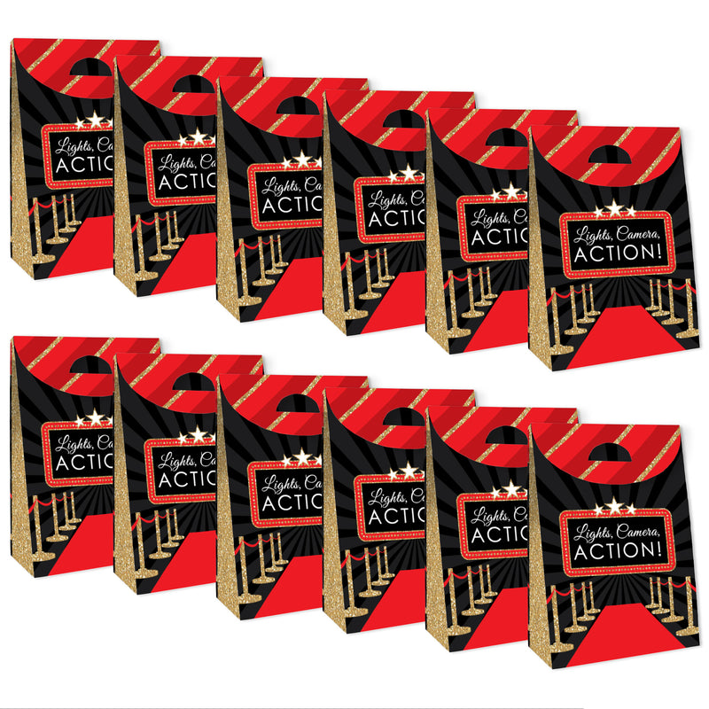 Red Carpet Hollywood - Movie Night Gift Favor Bags - Party Goodie Boxes - Set of 12