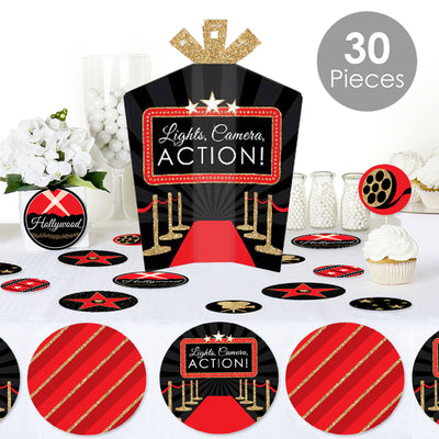 Red Carpet Hollywood - Movie Night Party Decor and Confetti - Terrific Table Centerpiece Kit - Set of 30