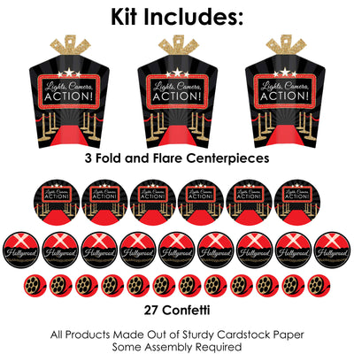Red Carpet Hollywood - Movie Night Party Decor and Confetti - Terrific Table Centerpiece Kit - Set of 30