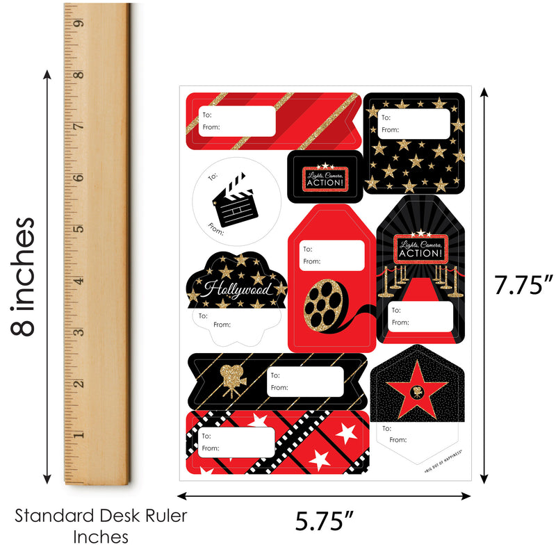 Red Carpet Hollywood - Assorted Movie Night Party Gift Tag Labels - To and From Stickers - 12 Sheets - 120 Stickers