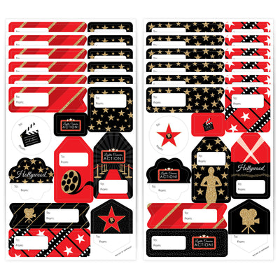 Red Carpet Hollywood - Assorted Movie Night Party Gift Tag Labels - To and From Stickers - 12 Sheets - 120 Stickers