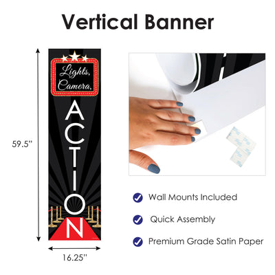 Red Carpet Hollywood - Movie Night Party Front Door Decoration - Vertical Banner