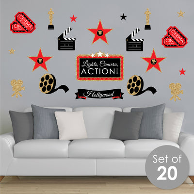 Red Carpet Hollywood - Peel and Stick Movie Theater Decor Vinyl Wall Art Stickers - Wall Decals - Set of 20