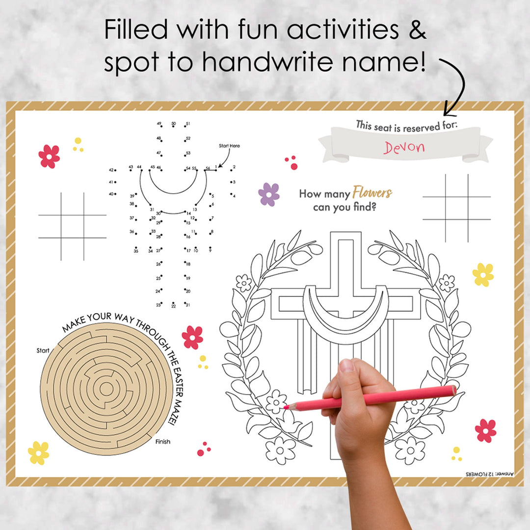 Religious Easter - Paper Christian Holiday Party Coloring Sheets - Activity Placemats - Set of 16