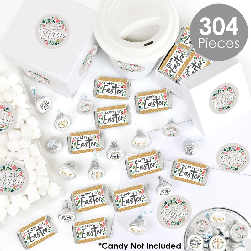 Religious Easter - Mini Candy Bar Wrappers, Round Candy Stickers and Circle Stickers - Christian Holiday Party Candy Favor Sticker Kit - 304 Pieces