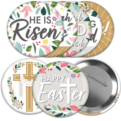 Religious Easter - 3 inch Christian Holiday Party Badge - Pinback Buttons - Set of 8