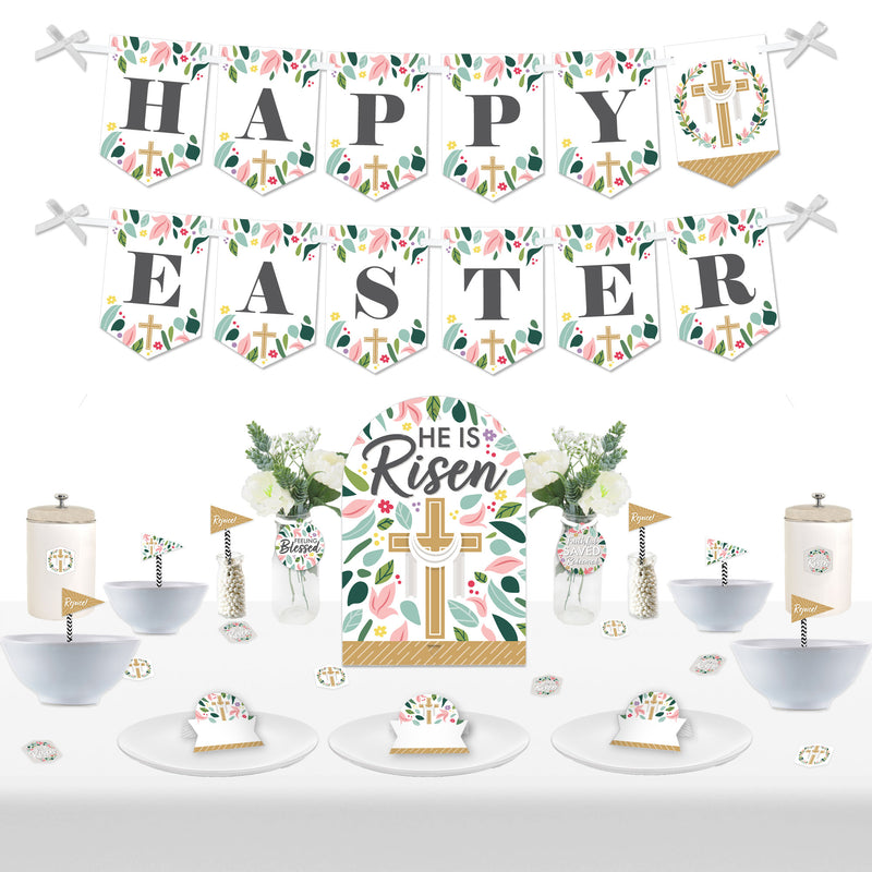 Religious Easter - DIY Christian Holiday Party Signs - Snack Bar Decorations Kit - 50 Pieces