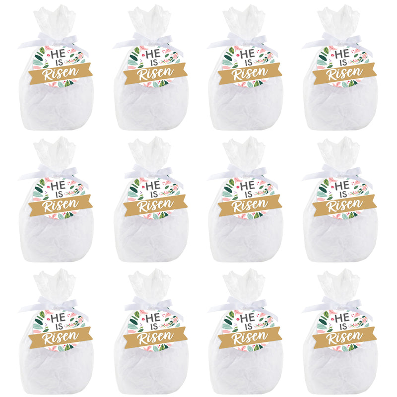 Religious Easter - Christian Holiday Party Clear Goodie Favor Bags - Treat Bags With Tags - Set of 12