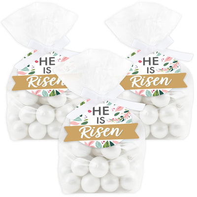Religious Easter - Christian Holiday Party Clear Goodie Favor Bags - Treat Bags With Tags - Set of 12
