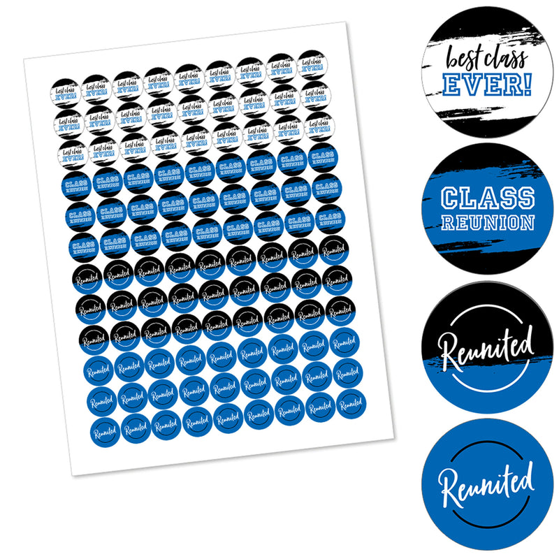 Reunited Blue - Royal Blue School Class Reunion Party Round Candy Sticker Favors - Labels Fit Chocolate Candy (1 sheet of 108)