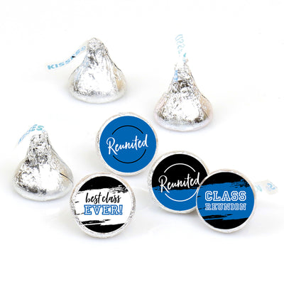 Reunited Blue - Royal Blue School Class Reunion Party Round Candy Sticker Favors - Labels Fit Chocolate Candy (1 sheet of 108)