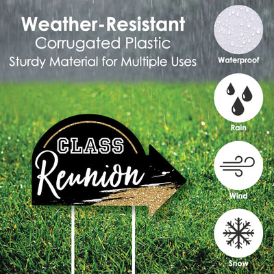 Reunited - School Class Reunion Party Yard Sign with Stakes - Double Sided Outdoor Lawn Sign - Set of 3