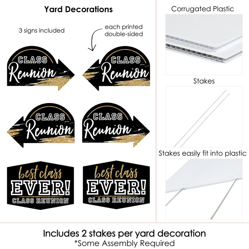 Reunited - School Class Reunion Party Yard Sign with Stakes - Double Sided Outdoor Lawn Sign - Set of 3