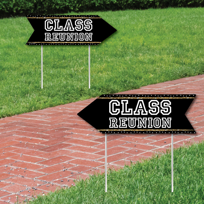 Reunited - School Class Reunion Party Sign Arrow - Double Sided Directional Yard Signs - Set of 2