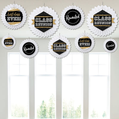 Reunited - Hanging School Class Reunion Party Tissue Decoration Kit - Paper Fans - Set of 9