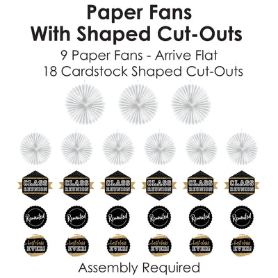 Reunited - Hanging School Class Reunion Party Tissue Decoration Kit - Paper Fans - Set of 9