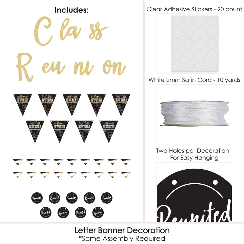 Reunited - School Class Reunion Party Letter Banner Decoration - 36 Banner Cutouts and No-Mess Real Gold Glitter Class Reunion Banner Letters