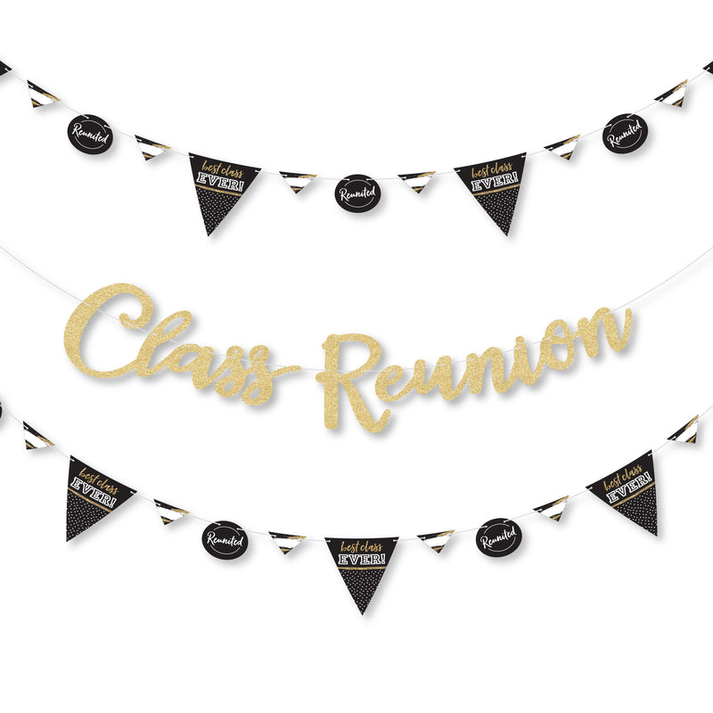 Reunited - School Class Reunion Party Letter Banner Decoration - 36 Banner Cutouts and No-Mess Real Gold Glitter Class Reunion Banner Letters