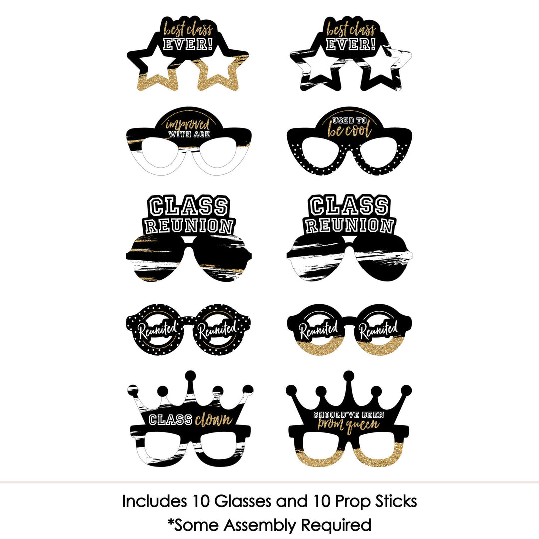 Reunited Glasses - Paper Card Stock School Class Reunion Party Photo Booth Props Kit - 10 Count