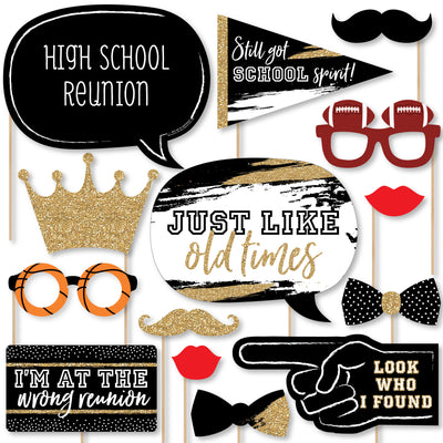 Reunited - Personalized School Class Reunion Party Photo Booth Props Kit - 20 Count