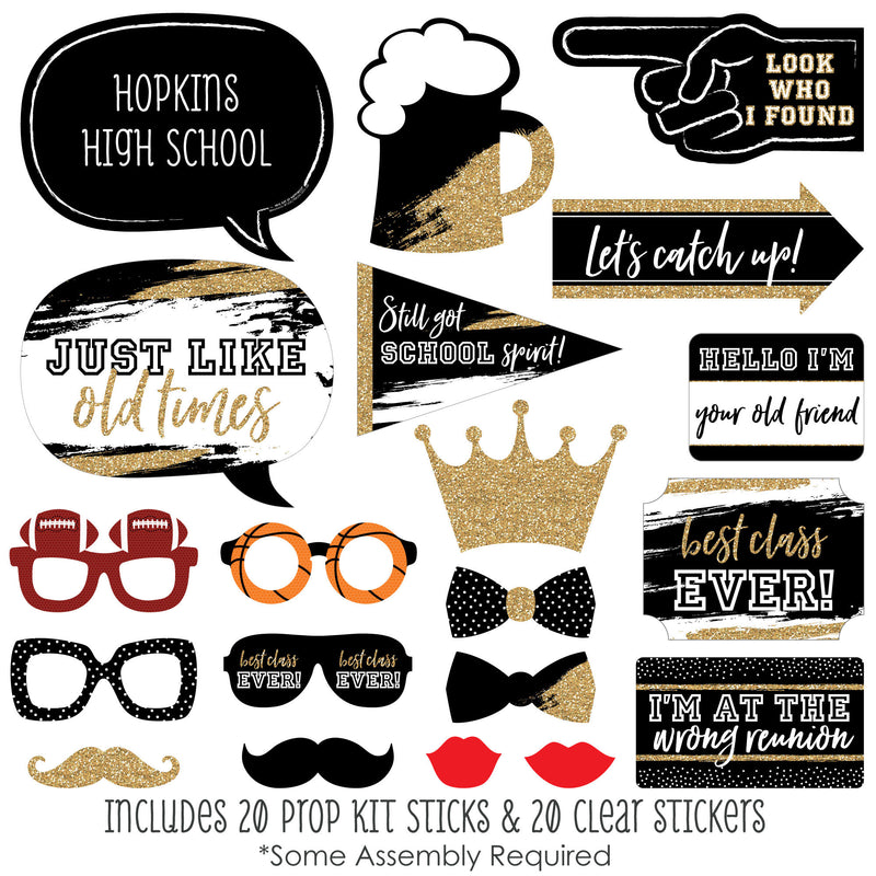 Reunited - Personalized School Class Reunion Party Photo Booth Props Kit - 20 Count