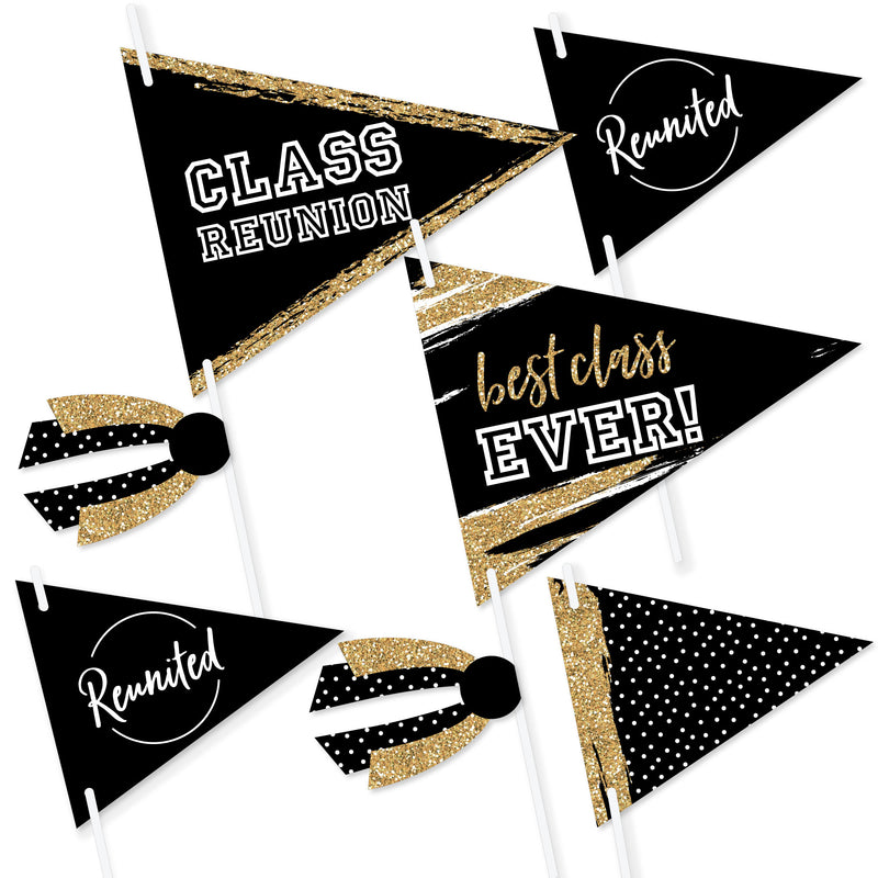 Reunited - Triangle School Class Reunion Party Photo Props - Pennant Flag Centerpieces - Set of 20