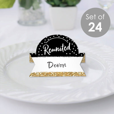 Reunited - School Class Reunion Party Tent Buffet Card - Table Setting Name Place Cards - Set of 24