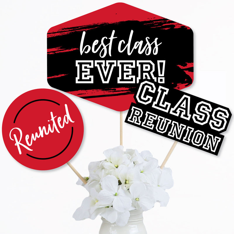 Reunited Red - School Class Reunion Party Centerpiece Sticks - Table Toppers - Set of 15