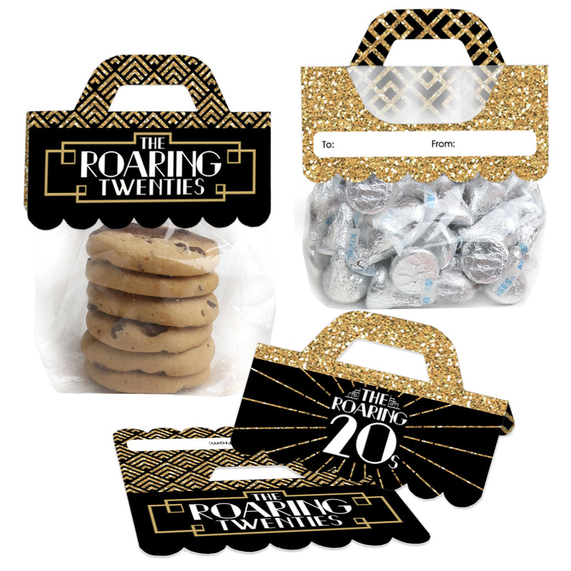 Roaring 20’s - DIY 1920s Art Deco Jazz Party Clear Goodie Favor Bag Labels - Candy Bags with Toppers - Set of 24