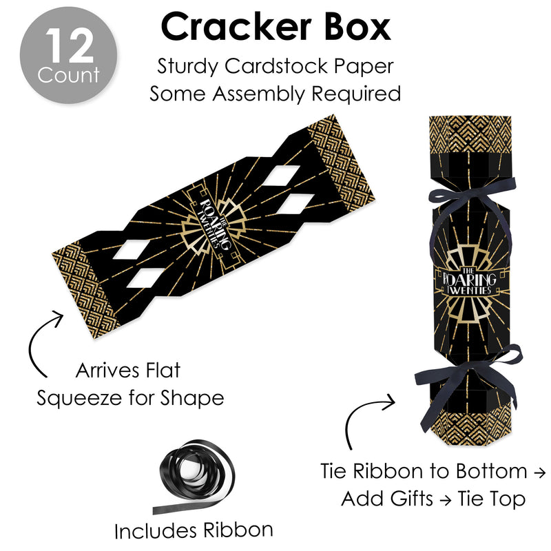 Roaring 20’s - No Snap 1920s Art Deco Jazz Party Table Favors - DIY Cracker Boxes - Set of 12
