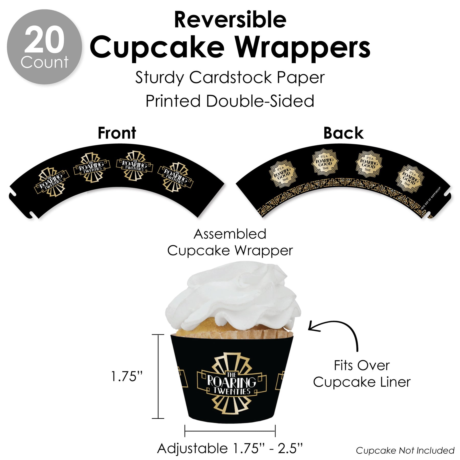 Roaring 20's - 1920s Art Deco Jazz Party Cupcake Wrappers - Set of 12